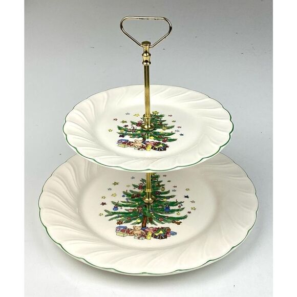 Vintage Nikko Two Tier Happy Holidays Christmas Serving Tray Made in Japan BB156 - Picture 3 of 13
